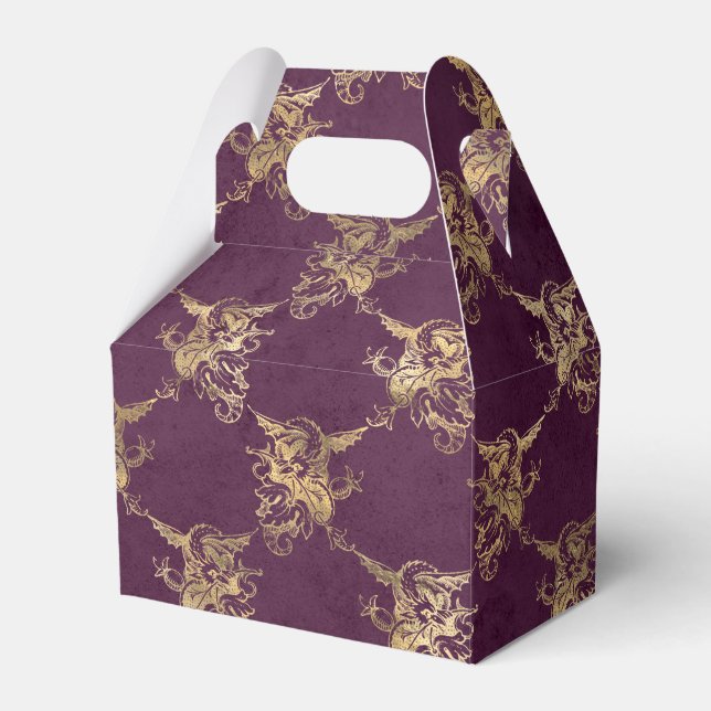 Caja Para Regalos Dragón de cosecha morada y dorada (Front Side)