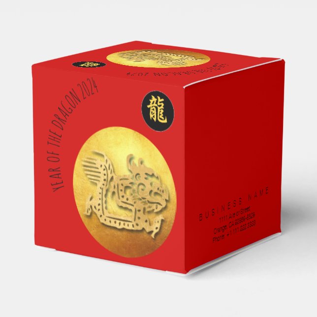 Caja Para Regalos Dragón dorado rojo de Año Nuevo chino 2024 CFB (Reverso Costado)