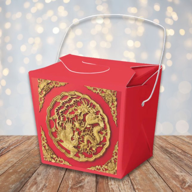 Caja Para Regalos Dragon Phoenix Red Gold Boda China (Dragon Phoenix Red Gold Chinese Wedding Favor Boxes)