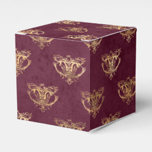 Caja Para Regalos Dragón vintage de Borgoña y dorado