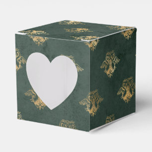 Caja Para Regalos Dragón Vintage Verde y Dorado Profundo