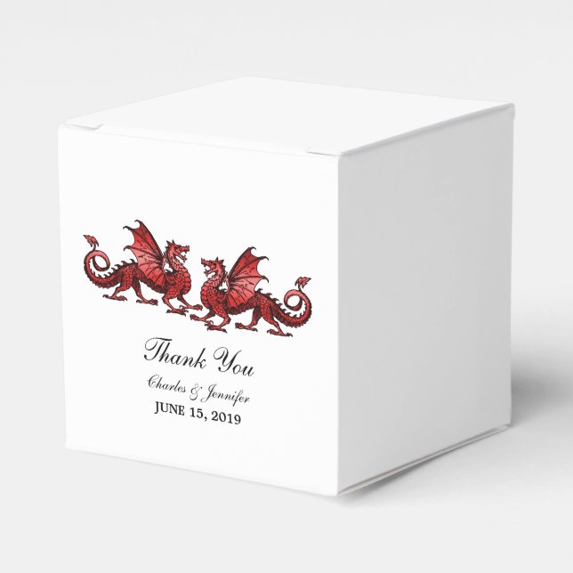 Caja Para Regalos Dragones Rojos Elegantes Boxes De Boda (Costado Anverso)