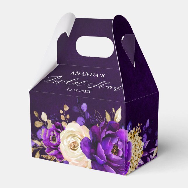Caja Para Regalos Ducha Botánica Bridal Royal Purple Violet Gold (Reverso)
