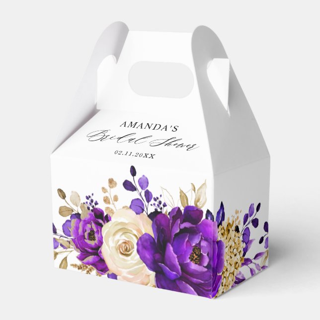 Caja Para Regalos Ducha Botánica Bridal Royal Purple Violet Gold (Reverso)
