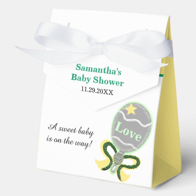 Caja Para Regalos Ducha de bebé amarillo verde sonajero (Anverso)