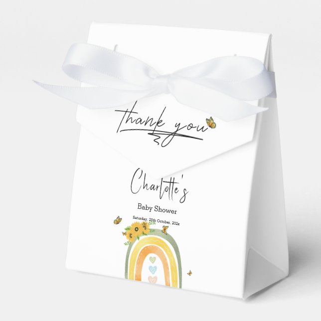 Caja Para Regalos Ducha de bebé Arcoíris Boho con girasoles (Front Side)
