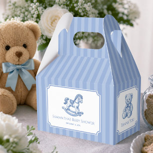 Caja Para Regalos Ducha de Bebé Azul Caballo Mecedor Oso de Peluche