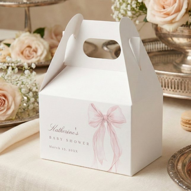 Caja Para Regalos Ducha de Bebé con Lazo Coquette Rosa (Pink Bow Baby Shower Favor Box)