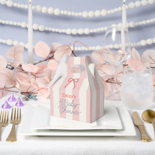 Caja Para Regalos Ducha de Bebé con Lazo Rojo y Rayas Rosadas