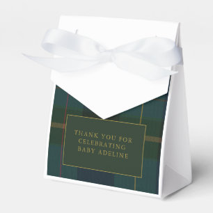 Caja Para Regalos Ducha de Bebé Cuadros Verde Oscuro Clásico