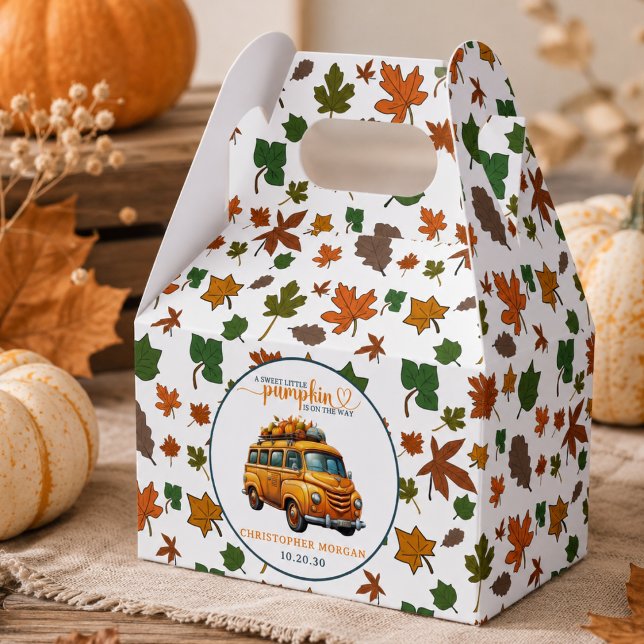 Caja Para Regalos Ducha de bebé de calabacita naranja rústica con ca (Rustic Orange Truck Little Pumpkin Baby Shower Favor Boxes)