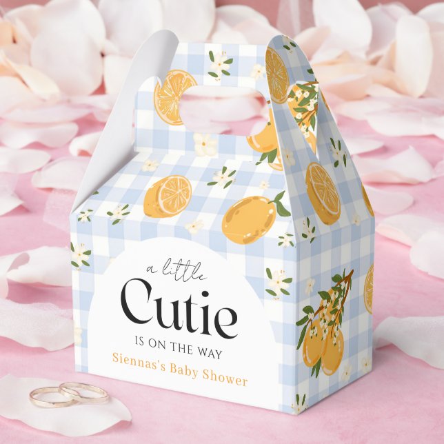 Caja Para Regalos Ducha de bebé de cítrico con gingham naranja (Boda)