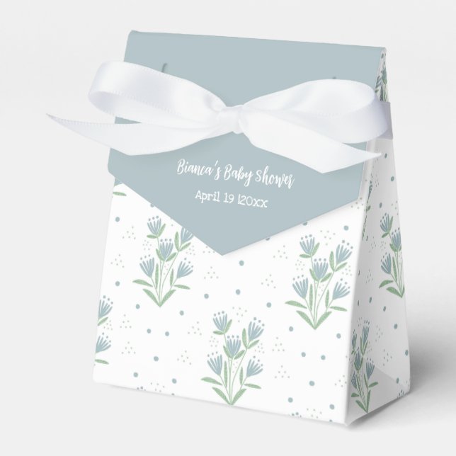 Caja Para Regalos Ducha de bebé de flores azules y verdes sencillas (Front Side)