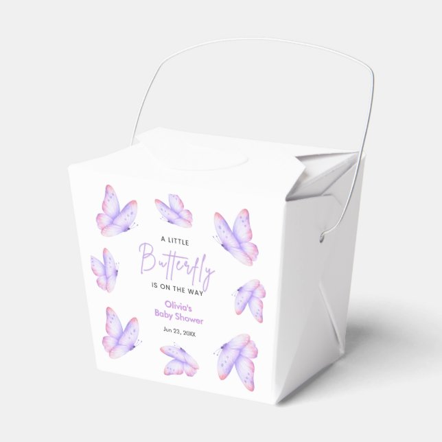 Caja Para Regalos Ducha de bebé de mariposa morada rosa  (Front Side)