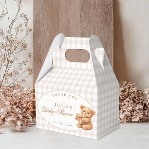 Caja Para Regalos Ducha de bebé de osito de gingham marrón corazón p