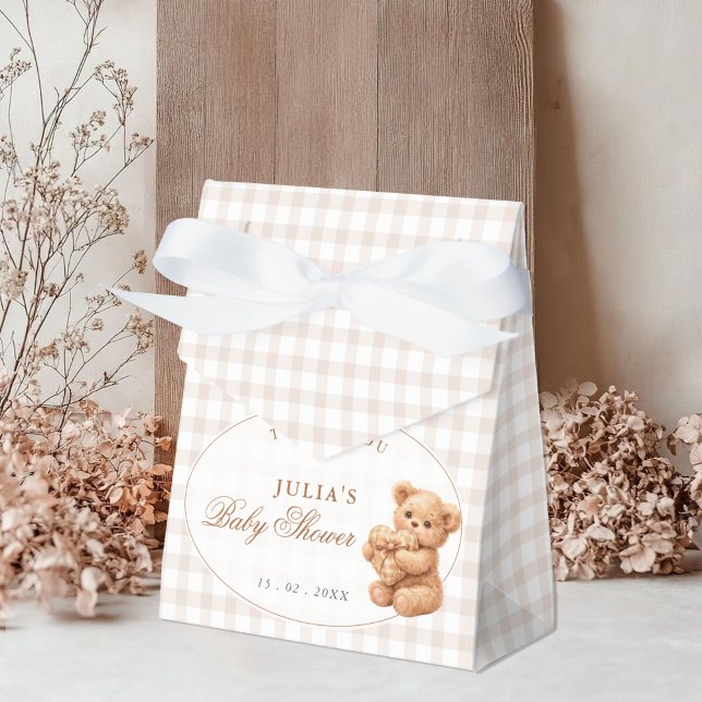Caja Para Regalos Ducha de bebé de osito de gingham marrón corazón p (Subido por el creador)
