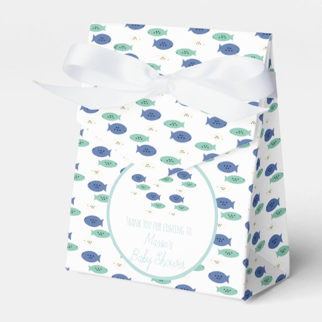 Caja Para Regalos Ducha de Bebé de Peces Nadando Azules (Front Side)