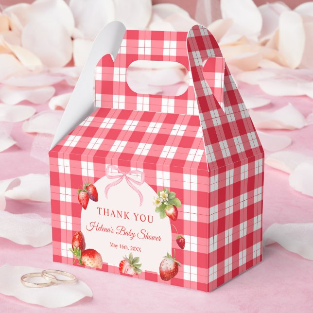 Caja Para Regalos Ducha de bebé Fresas de Cuadros Rojos Gracias (Boda)