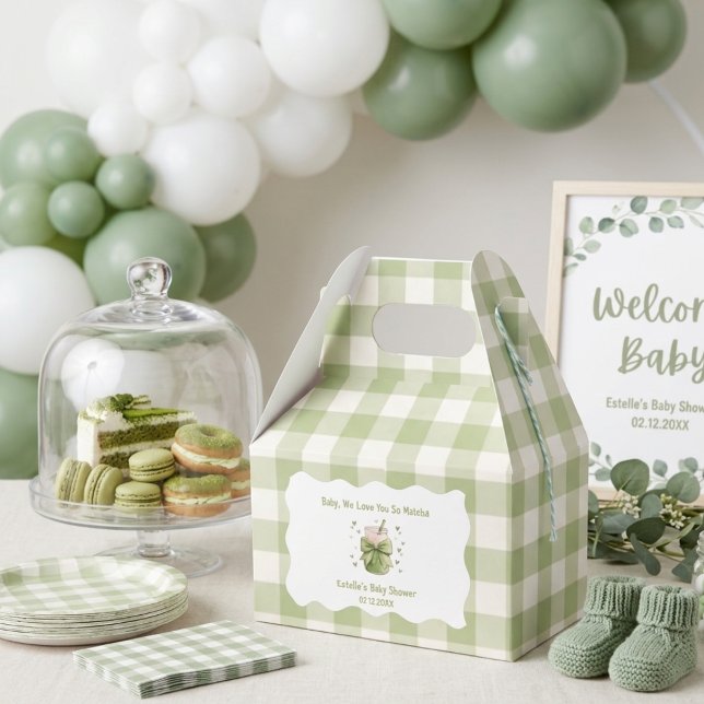 Caja Para Regalos Ducha de bebé Matcha lazo verde a cuadros (Subido por el creador)
