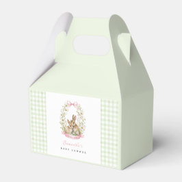 Caja Para Regalos Ducha de bebé niña con gingham verde vintage conej