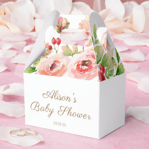 Caja Para Regalos Ducha de Bebé Niña con Verde y Rosas Rosadas