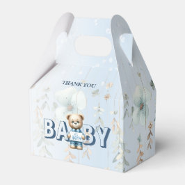 Caja Para Regalos Ducha de Bebé Osito Teddy Adorable Floral Azul Her