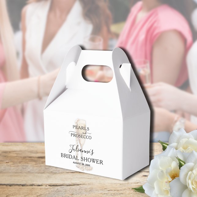 Caja Para Regalos Ducha de las perlas y del prosecco (Pearls & Prosecco bridal shower Thank You gable-style favor boxes - Available in 3 SIZES)