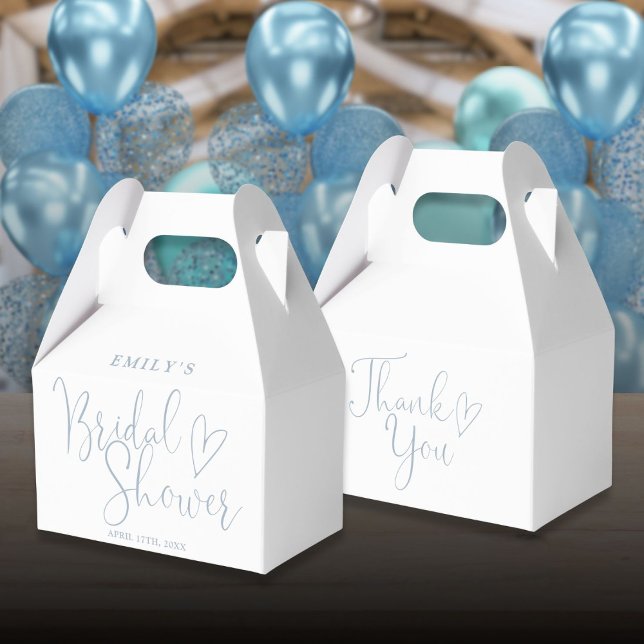 Caja Para Regalos Ducha de Novia con Caligrafía de Guión Azul Polvo (Dusty Blue Script Calligraphy Bridal Shower Favor Boxes)