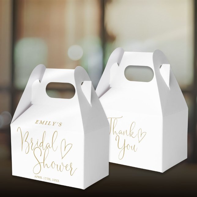 Caja Para Regalos Ducha de Novia con Caligrafía Dorada (Gold Script Calligraphy Bridal Shower Favor Boxes)