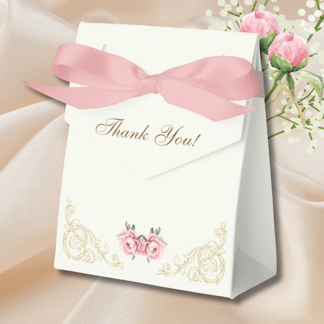Caja Para Regalos Ducha de Novia con Peonías Rosadas en Marfil Antig (Subido por el creador)