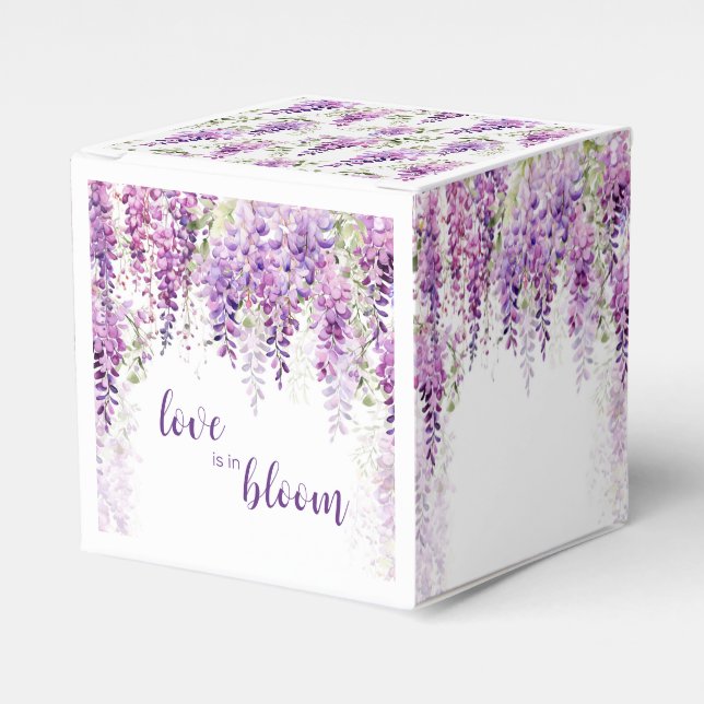 Caja Para Regalos Ducha de Novia de Wisteria con Acuarela Púrpura (Costado Anverso)