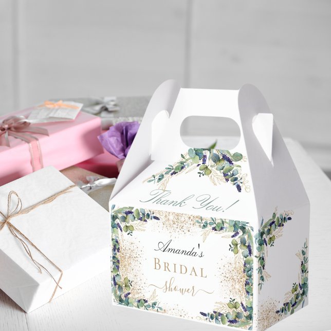 Caja Para Regalos Ducha de novia eucalipto oro brillo agradecimiento (Subido por el creador)