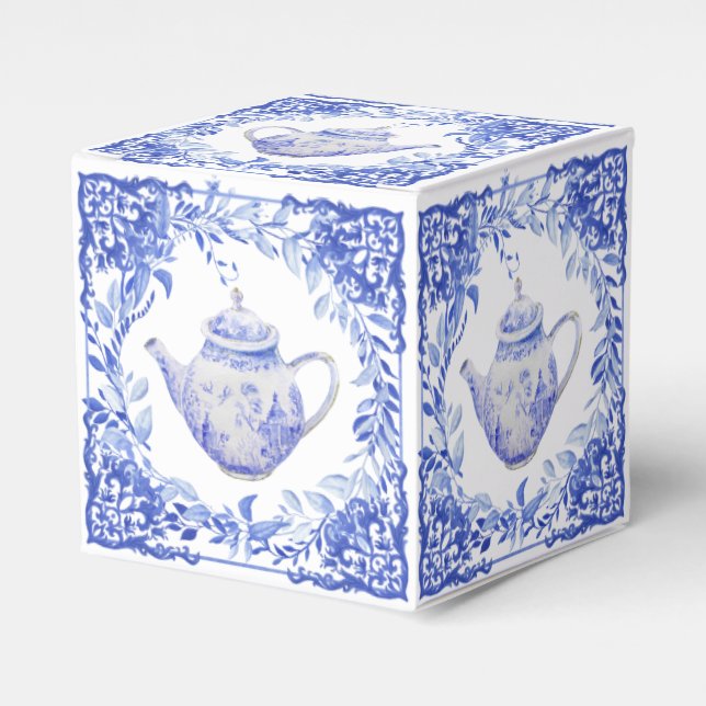 Caja Para Regalos Ducha de novia floral azul y blanca (Costado Anverso)