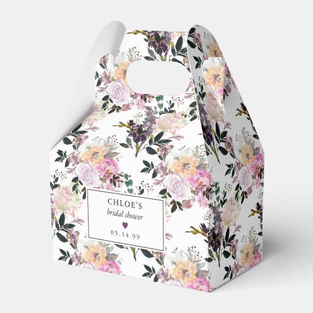 Caja Para Regalos Ducha de Novia Floral Rosa Púrpura (Front Side)