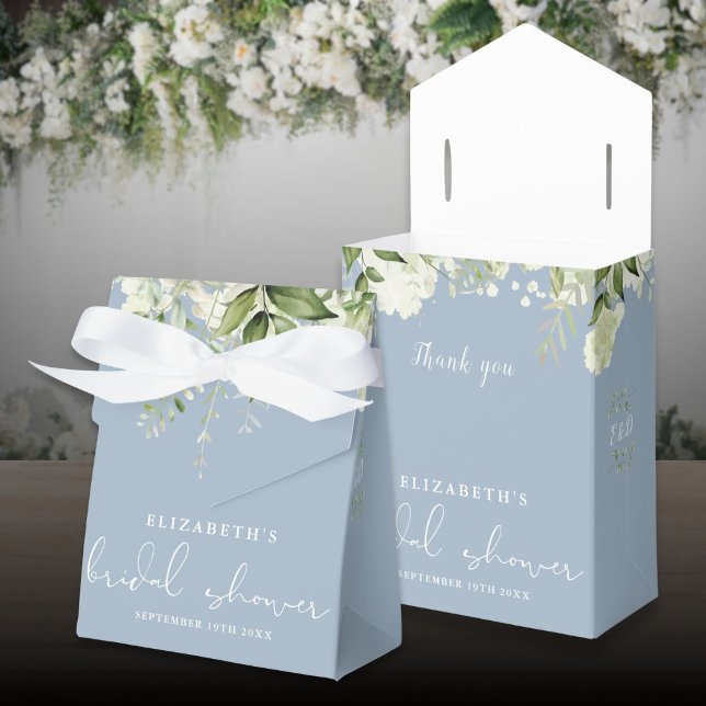 Caja Para Regalos Ducha de Novia Polvorienta Azul Floral Verde (Floral Greenery Dusty Blue Bridal Shower Favor Boxes)