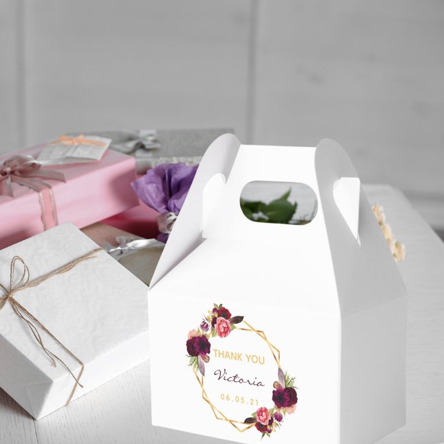 Caja Para Regalos Ducha dorada blanca geométrica burgundy floral de  (Subido por el creador)