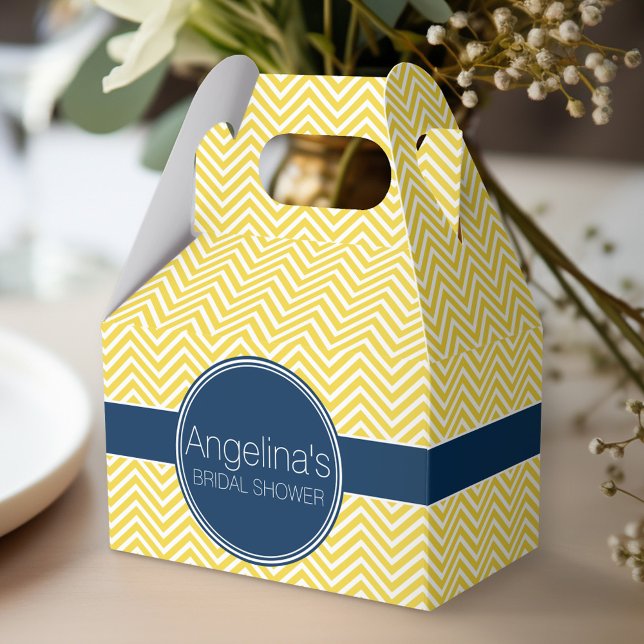Caja Para Regalos Ducha nupcial azul y amarilla de la marina (Personalized favor box - monogram wedding shower)