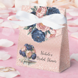 Caja Para Regalos Ducha nupcial floral azul marino y Rosa oro