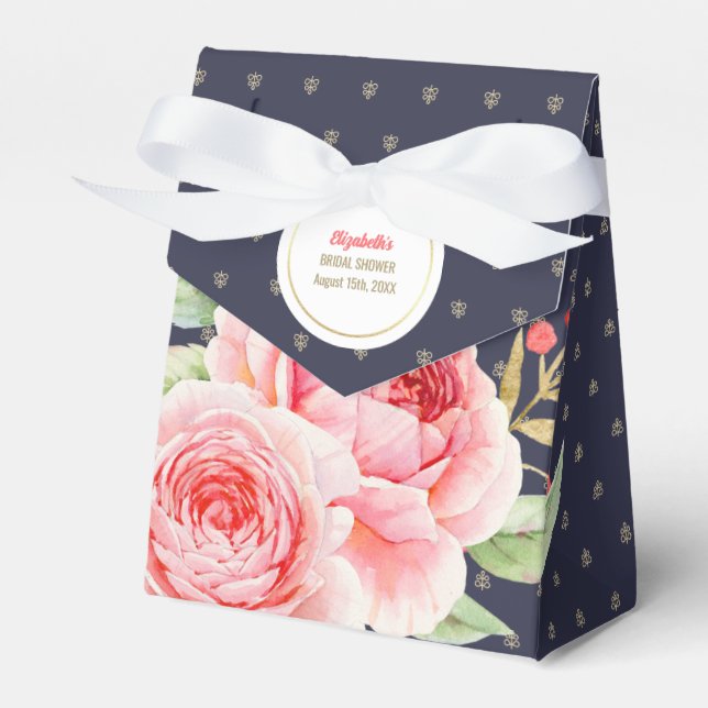 Caja Para Regalos Ducha nupcial floral azul romántica de la marina (Front Side)
