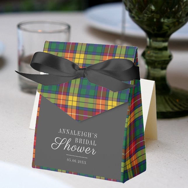 Caja Para Regalos Ducha nupcial Rústica Verde Tartán (Plaid Rustic Buchanan Tartan Bridal Shower Favor Box)