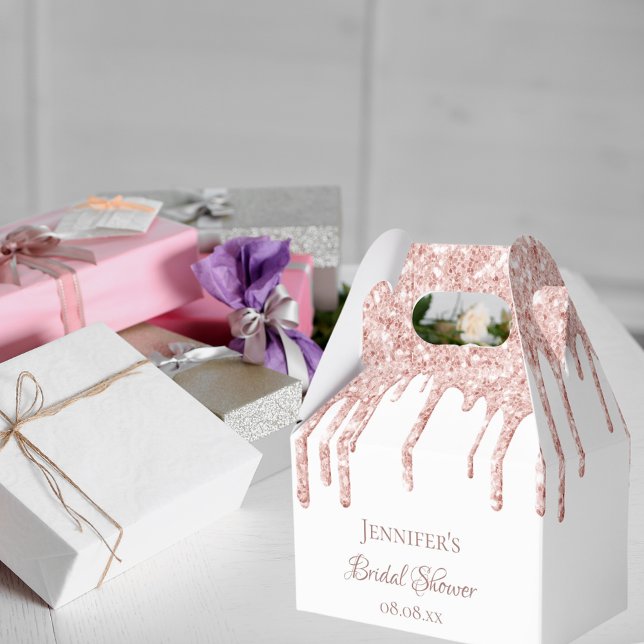 Caja Para Regalos Duchas de novia con gotas de purpurina dorada rosa (Subido por el creador)