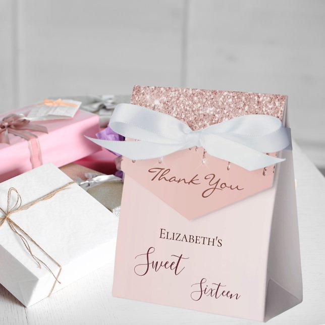 Caja Para Regalos Dulce 16º rosa purpurina de oro glam gracias (Subido por el creador)