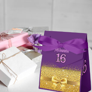 Caja Para Regalos Dulce 16 dieciséis púrpura con arco dorado Gracias