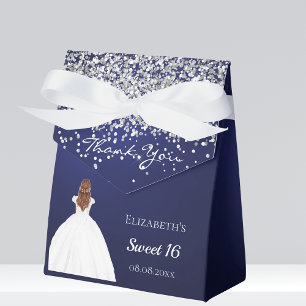 Caja Para Regalos Dulce 16 fiesta de vestimenta blanca azul marino