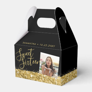 Caja Para Regalos Dulce 16 foto personalizada Oro negro