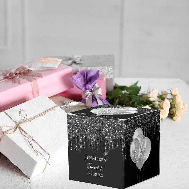 Caja Para Regalos Dulce 16 globos purpurinas de plata negra fiesta (Subido por el creador)