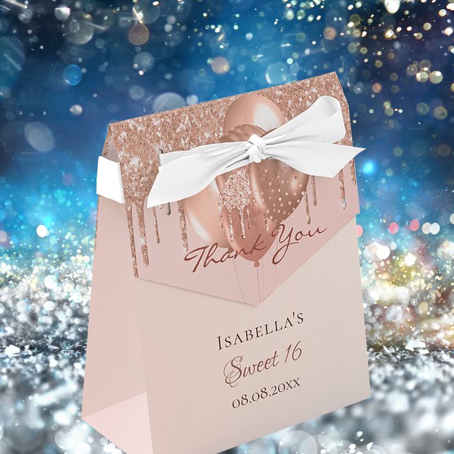 Caja Para Regalos Dulce 16 globos rosa purpurina oro goteo gracias (Subido por el creador)