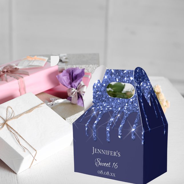 Caja Para Regalos Dulce 16 goteos de purpurina azul marino blanco (Subido por el creador)