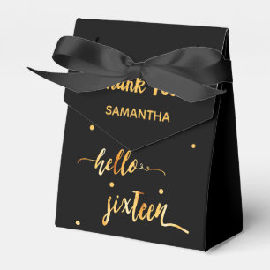 Caja Para Regalos Dulce 16 oro negro hola nombre de tipografía 16