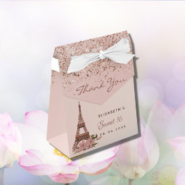 Caja Para Regalos Dulce 16 oro rosa París gracias